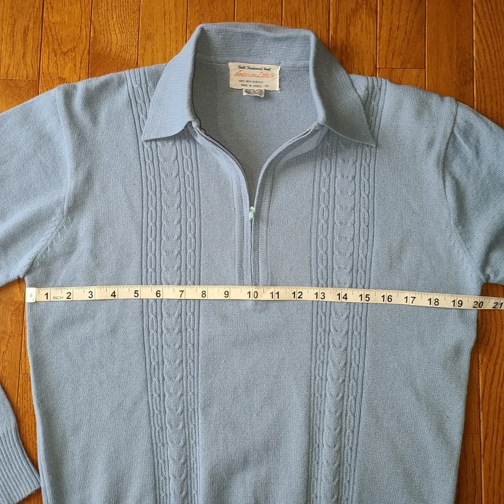 Mens L Vintage Trend Fashion Ban-Lon Polo Shirt Baby Blue 70's Slim Fit